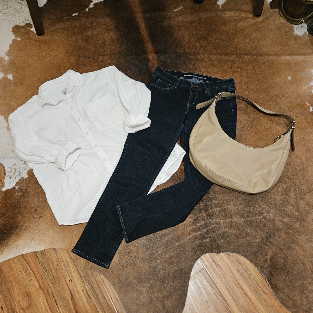 Bundle Dark Denim Jeans Classic White Button Down 6short/petite Med Modern Chic